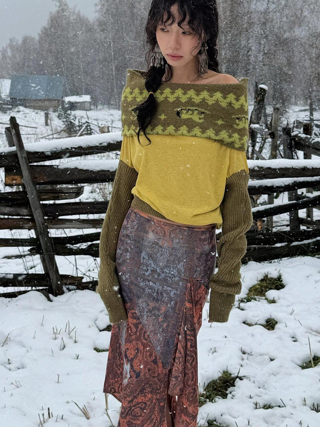 QUORRA S CHORD Yellow Green Patchwork Jacquard Horse Women&