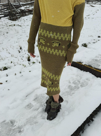 QUORRA S CHORD Yellow Green Patchwork Jacquard Horse Women&
