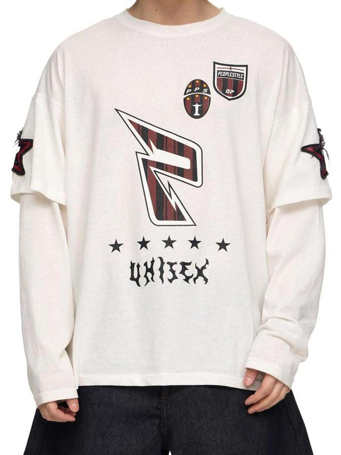Peoplesense Quick Dry Embroidered Loose Fit Sporty Long Sleeve Tee