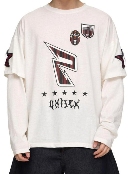 Peoplesense Quick Dry Embroidered Loose Fit Sporty Long Sleeve Tee