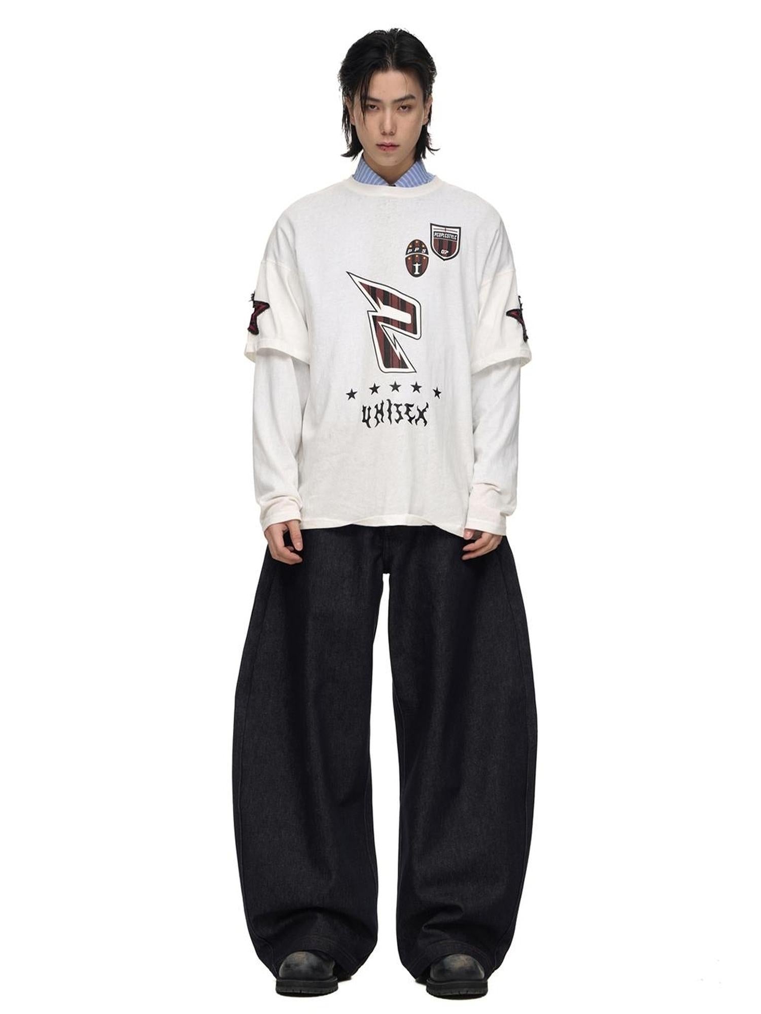 Peoplesense Quick Dry Embroidered Loose Fit Sporty Long Sleeve Tee