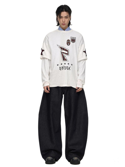 Peoplesense Quick Dry Embroidered Loose Fit Sporty Long Sleeve Tee