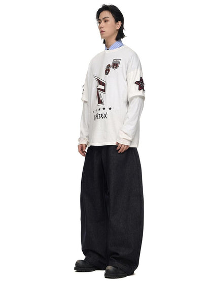 Peoplesense Quick Dry Embroidered Loose Fit Sporty Long Sleeve Tee