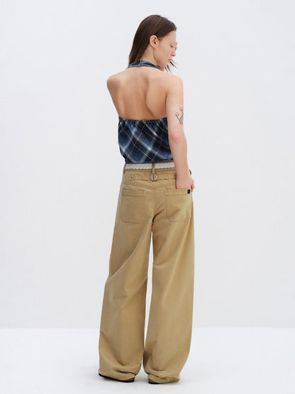 RUN TO THE FUTURE 100 Percent Cotton Mid Low Rise Button Fly Casual Khaki Unisex Wide-Leg Pants