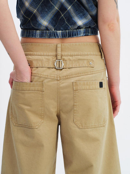 RUN TO THE FUTURE 100 Percent Cotton Mid Low Rise Button Fly Casual Khaki Unisex Wide-Leg Pants