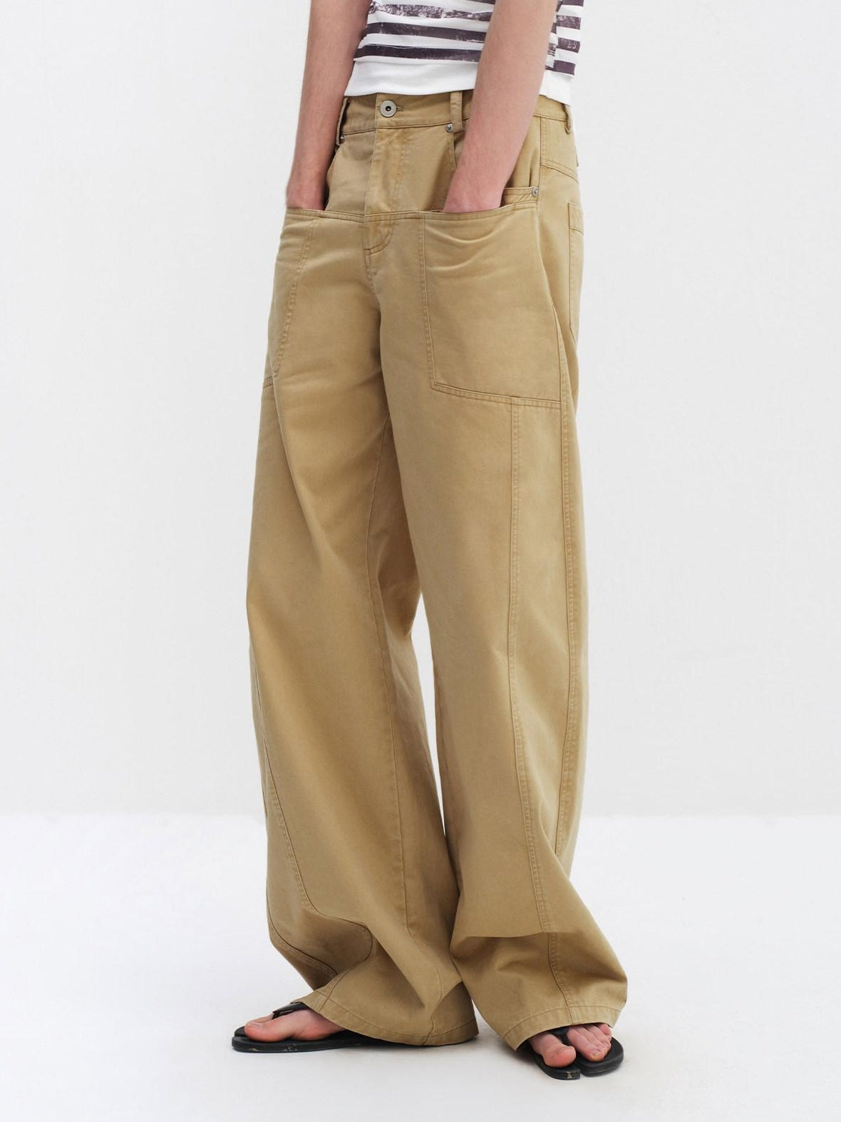 RUN TO THE FUTURE 100 Percent Cotton Mid Low Rise Button Fly Casual Khaki Unisex Wide-Leg Pants