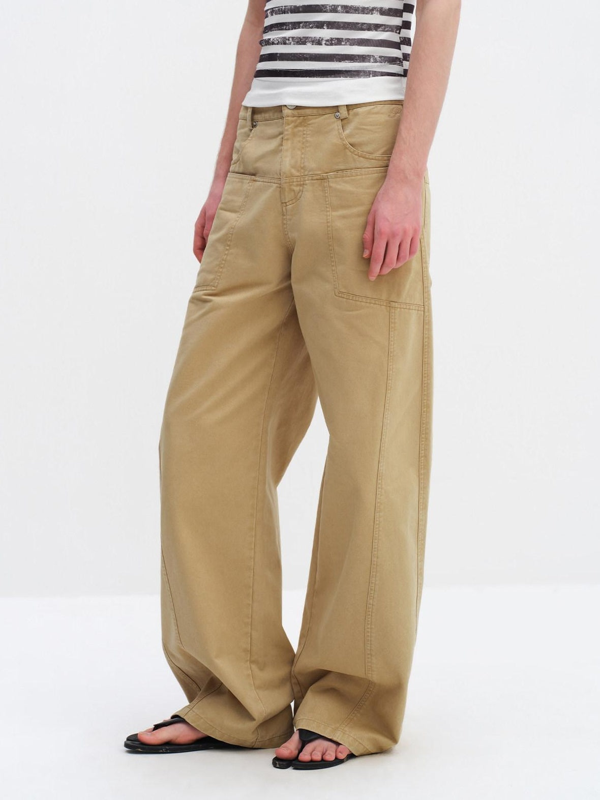 RUN TO THE FUTURE 100 Percent Cotton Mid Low Rise Button Fly Casual Khaki Unisex Wide-Leg Pants