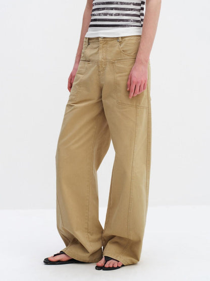 RUN TO THE FUTURE 100 Percent Cotton Mid Low Rise Button Fly Casual Khaki Unisex Wide-Leg Pants
