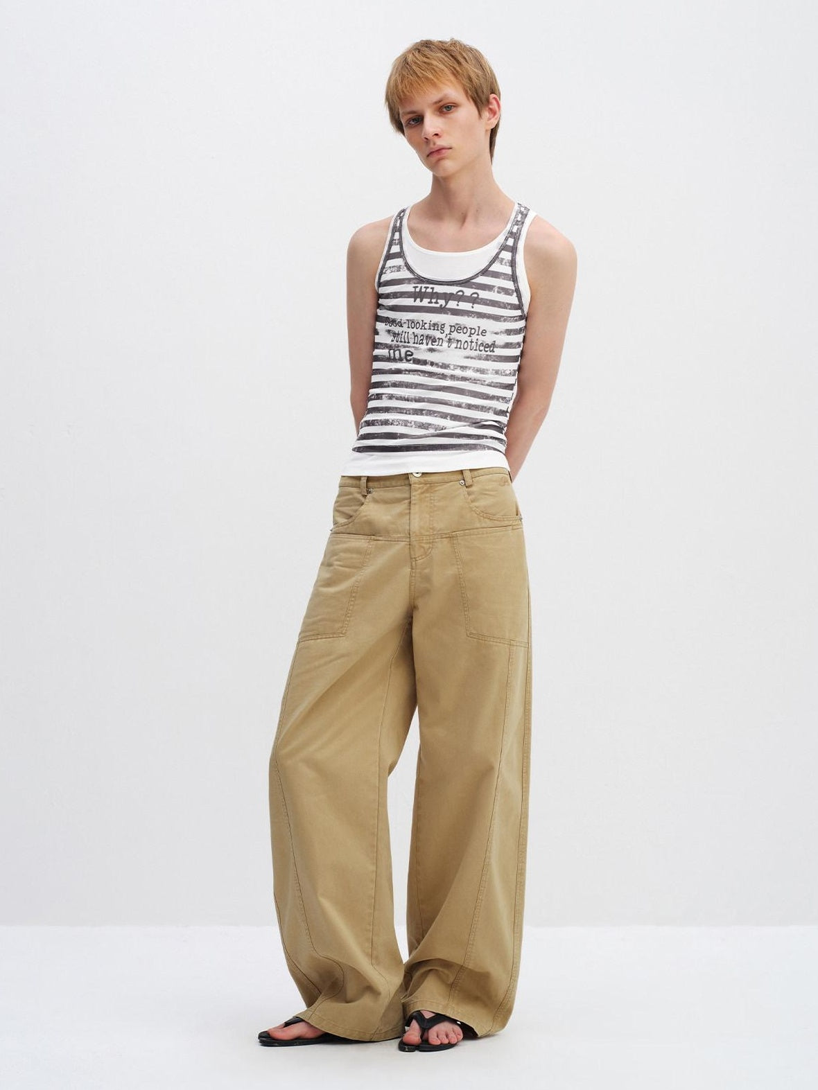RUN TO THE FUTURE 100 Percent Cotton Mid Low Rise Button Fly Casual Khaki Unisex Wide-Leg Pants