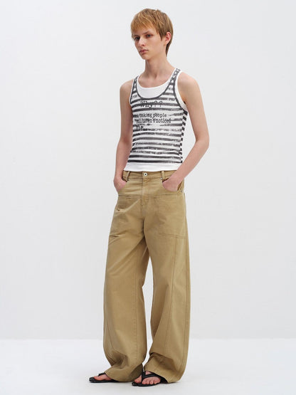 RUN TO THE FUTURE 100 Percent Cotton Mid Low Rise Button Fly Casual Khaki Unisex Wide-Leg Pants