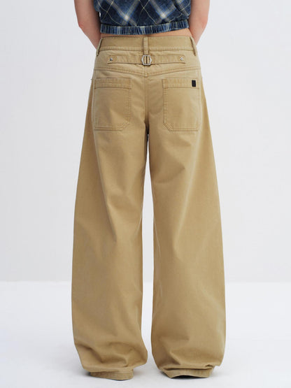 RUN TO THE FUTURE 100 Percent Cotton Mid Low Rise Button Fly Casual Khaki Unisex Wide-Leg Pants
