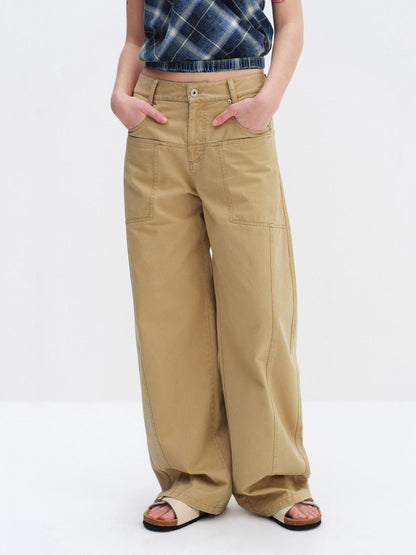 RUN TO THE FUTURE 100 Percent Cotton Mid Low Rise Button Fly Casual Khaki Unisex Wide-Leg Pants