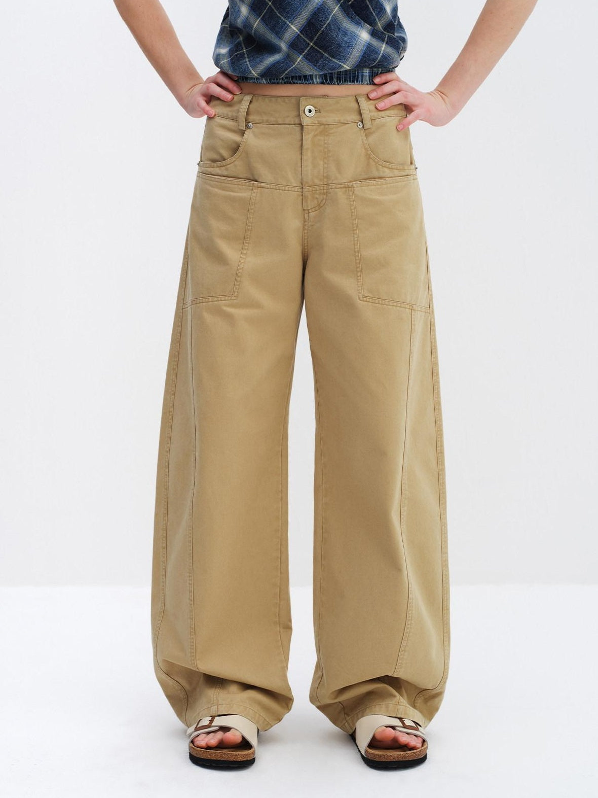 RUN TO THE FUTURE 100 Percent Cotton Mid Low Rise Button Fly Casual Khaki Unisex Wide-Leg Pants