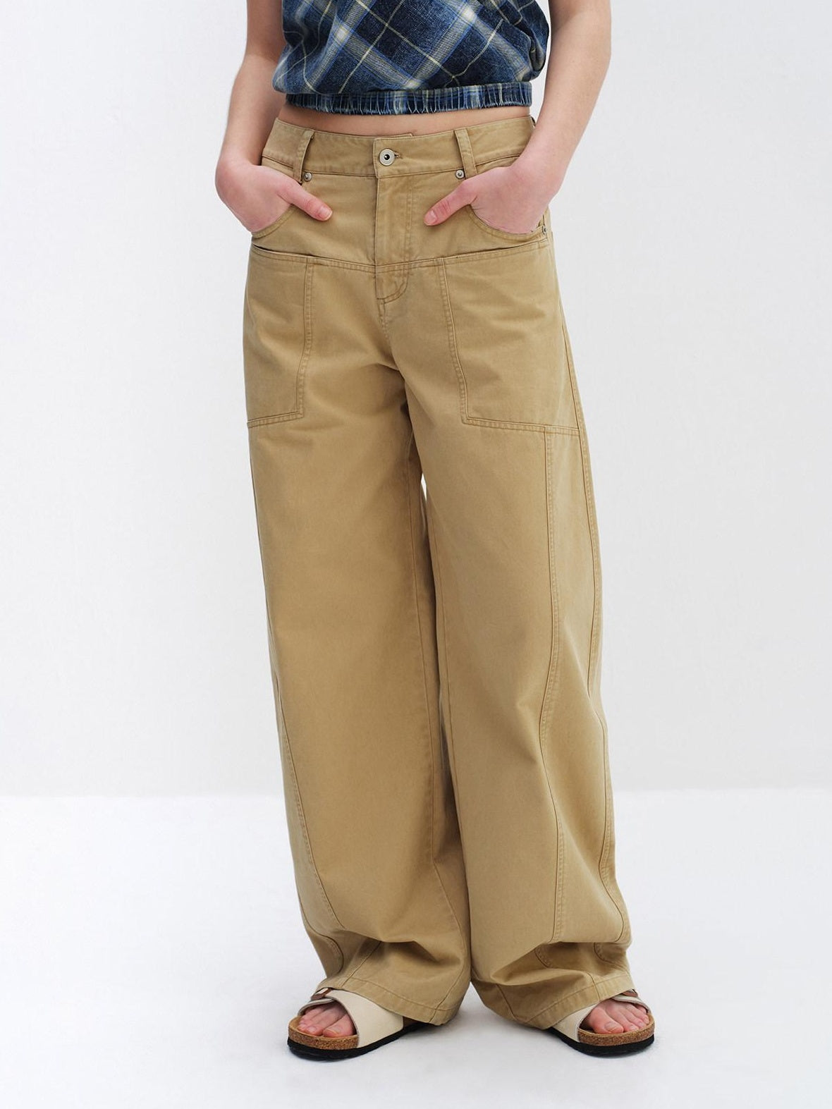 RUN TO THE FUTURE 100 Percent Cotton Mid Low Rise Button Fly Casual Khaki Unisex Wide-Leg Pants