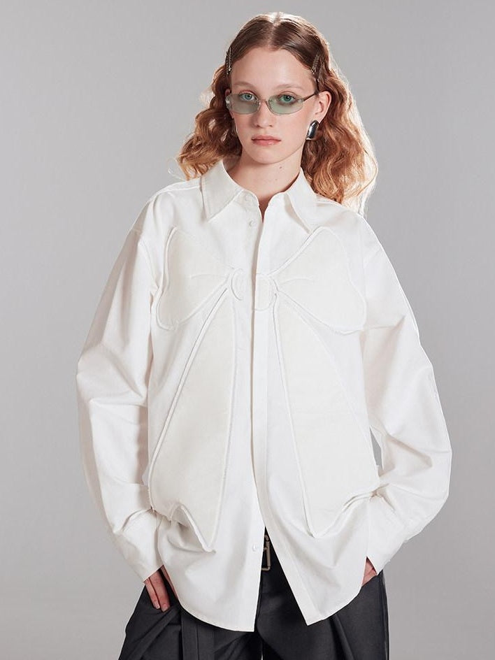 RUN TO THE FUTURE 100 Percent Cotton Soft Breathable Original Loose Bow Polo Button Women Shirts