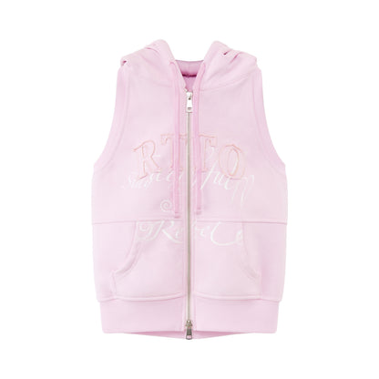 RUN TO THE FUTURE 3D Embellished Letter Print Straight Fit Sleeveless Zip Cotton Women Hoodies