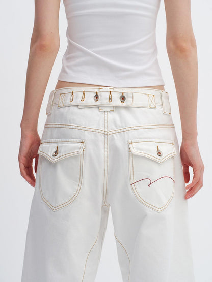 RUN TO THE FUTURE 96% Cotton Tailored Androgynous Natural Waist White Wide-Leg Jeans