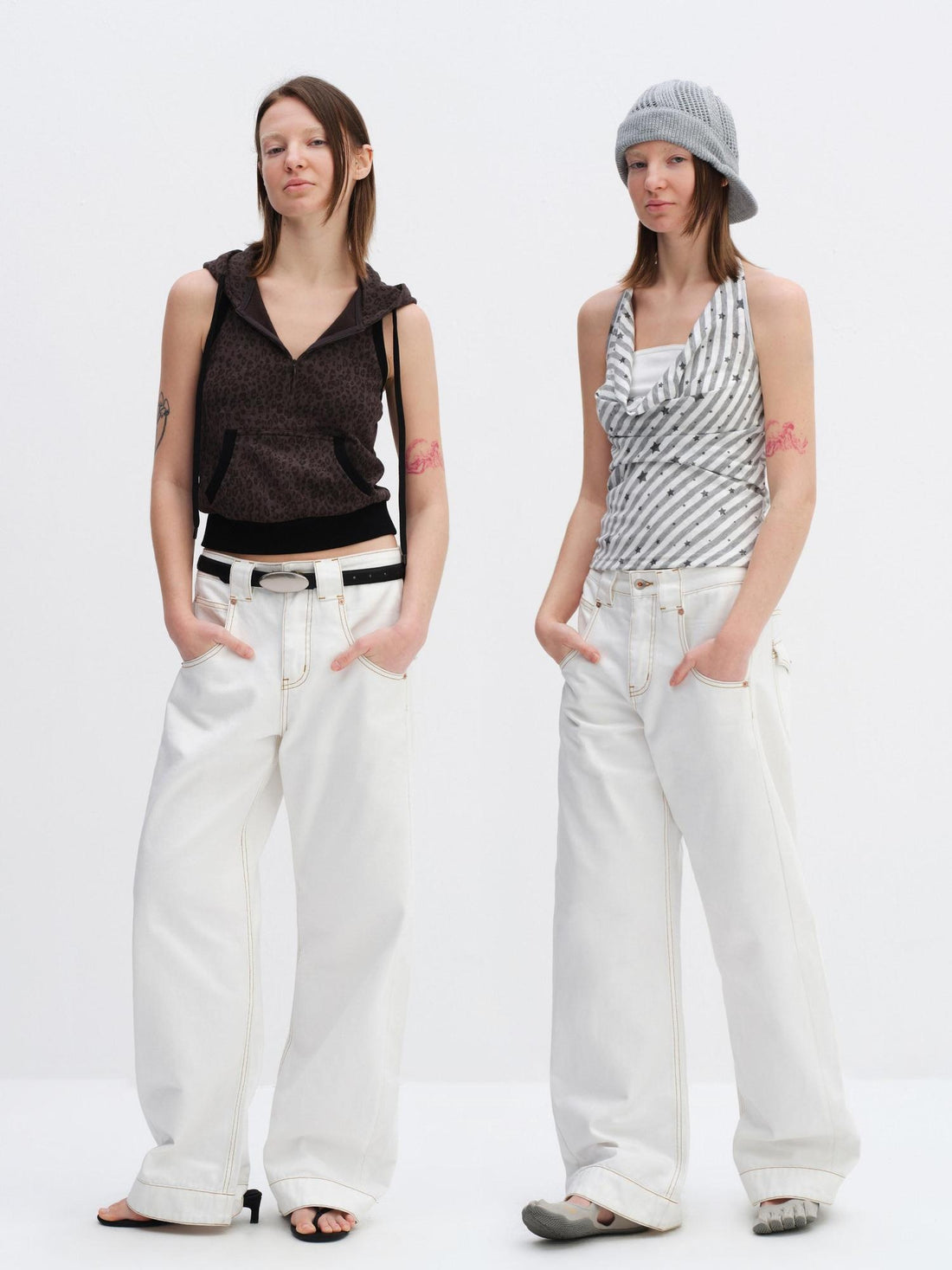 RUN TO THE FUTURE 96% Cotton Tailored Androgynous Natural Waist White Wide-Leg Jeans