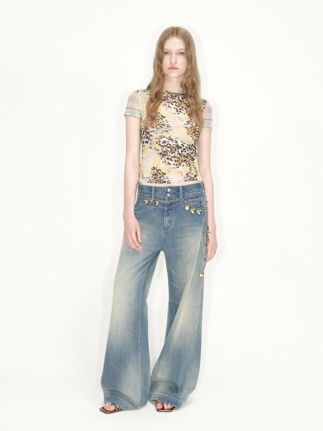 RUN TO THE FUTURE 96 Percent Cotton Vintage Light Blue Natural Waist Denim Wide-Leg Jeans