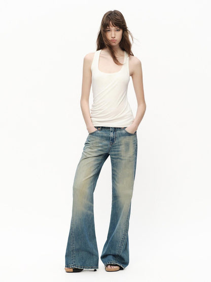RUN TO THE FUTURE Asymmetric Ruched U Neck Racerback Women&