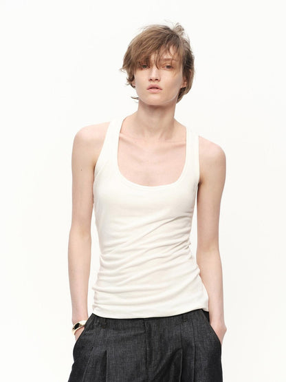 RUN TO THE FUTURE Asymmetric Ruched U Neck Racerback Women&