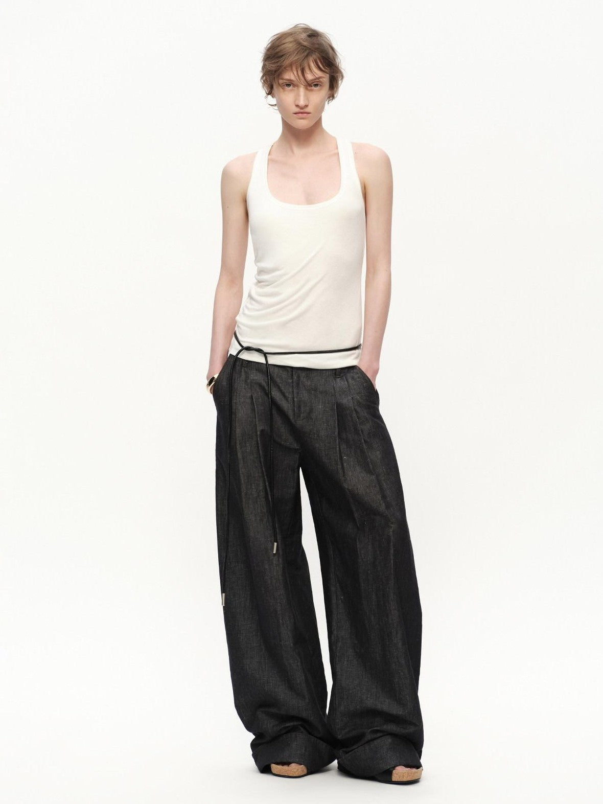 RUN TO THE FUTURE Asymmetric Ruched U Neck Racerback Women&