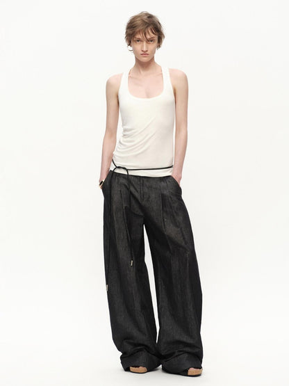 RUN TO THE FUTURE Asymmetric Ruched U Neck Racerback Women&