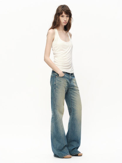 RUN TO THE FUTURE Asymmetric Ruched U Neck Racerback Women&