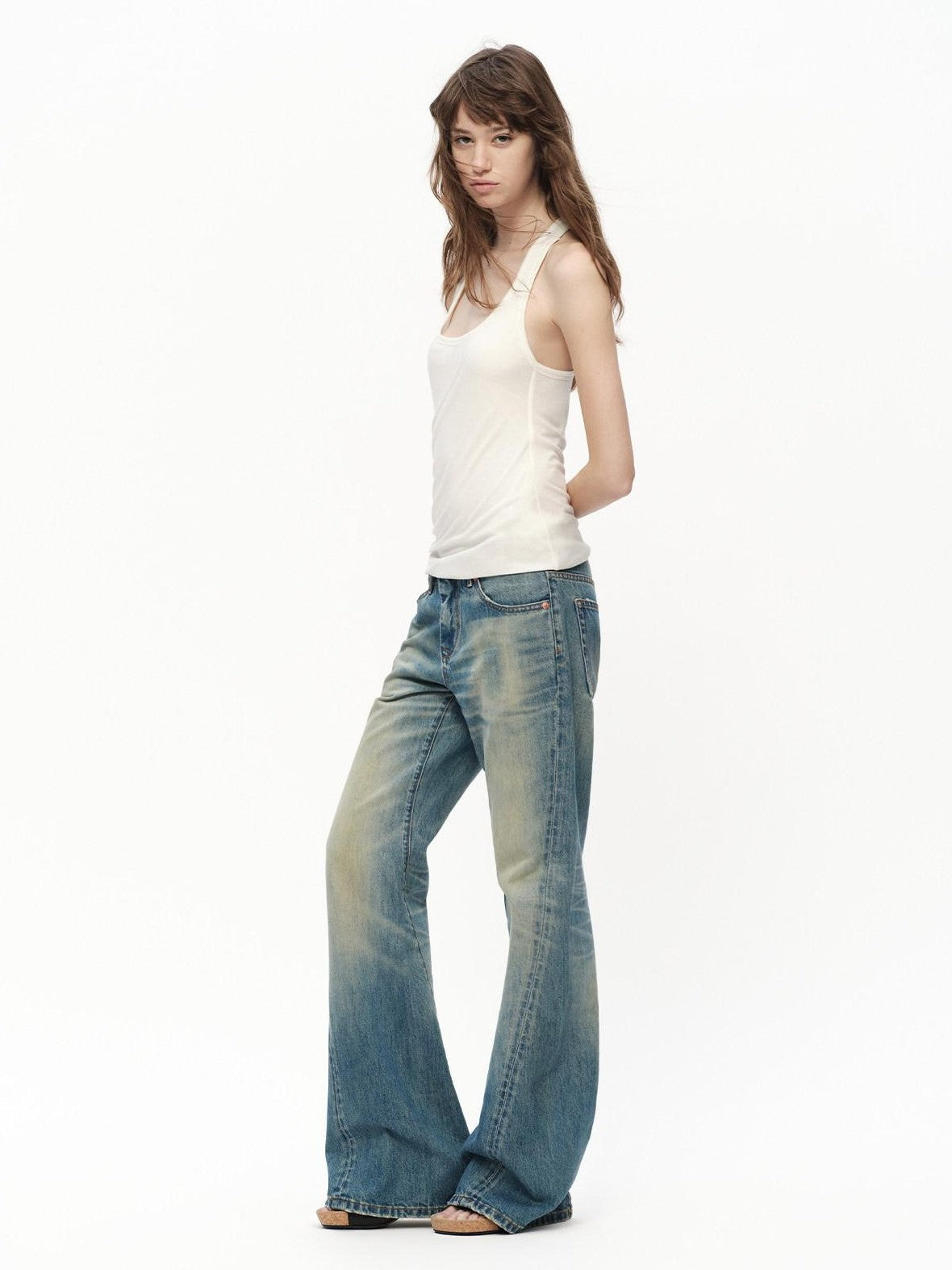 RUN TO THE FUTURE Asymmetric Ruched U Neck Racerback Women&