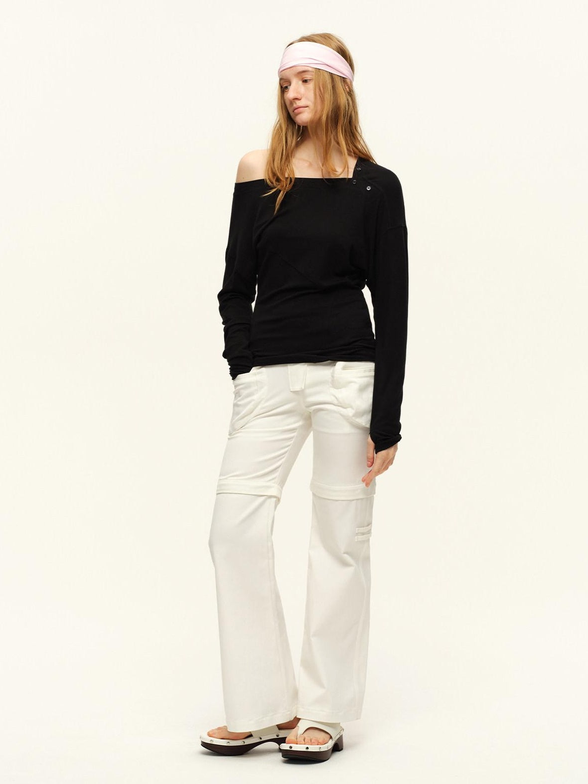 RUN TO THE FUTURE Asymmetric Slim Waist Casual Boat Neck Women Black Heather Long Sleeve T-Shirts