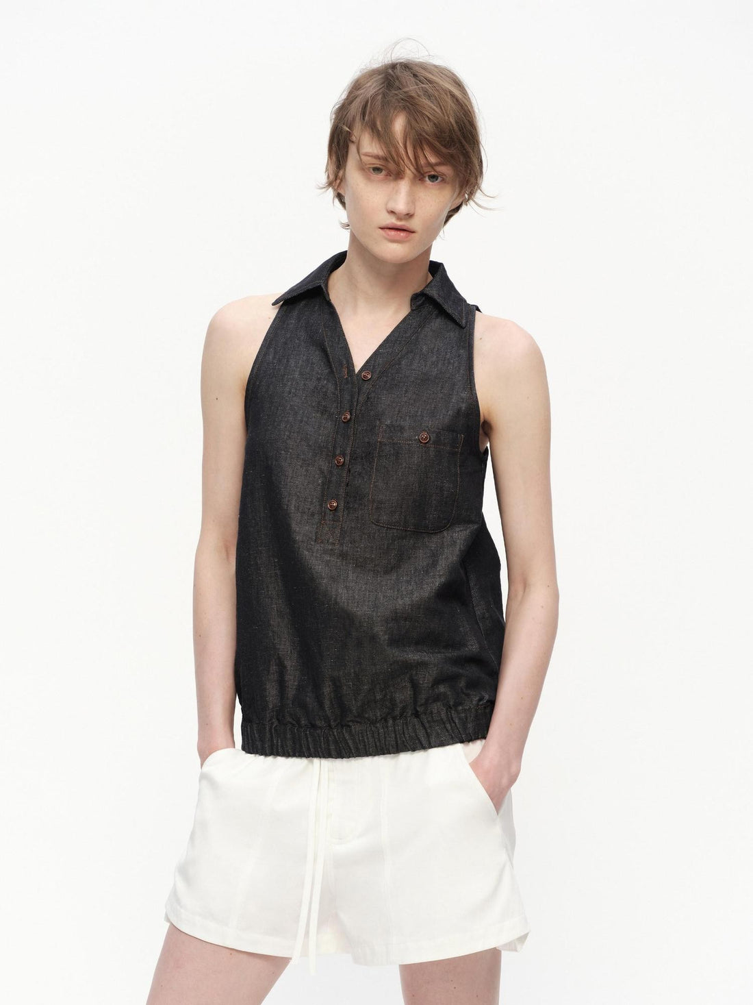 RUN TO THE FUTURE Beige Lapel Sleeveless Women&