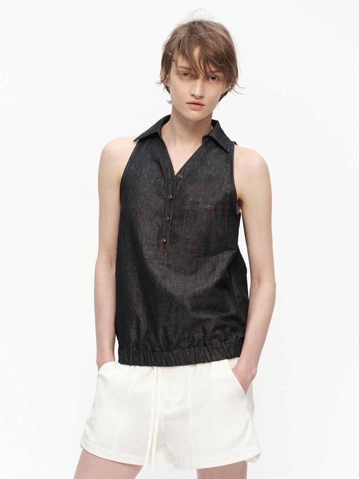 RUN TO THE FUTURE Beige Lapel Sleeveless Women&