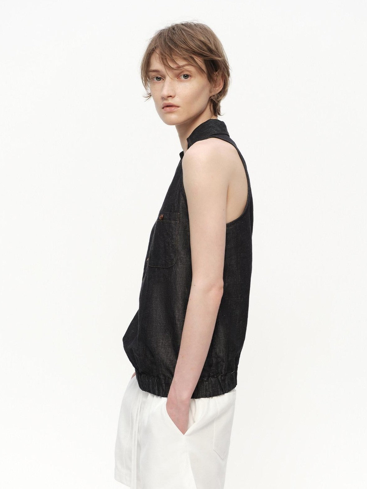 RUN TO THE FUTURE Beige Lapel Sleeveless Women&
