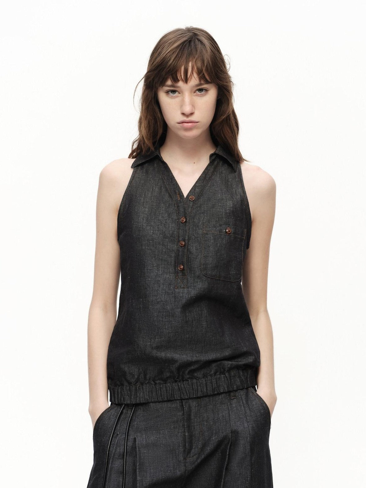 RUN TO THE FUTURE Beige Lapel Sleeveless Women&