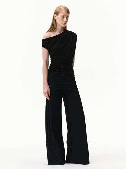 RUN TO THE FUTURE Black Asymmetric Pleated Women&