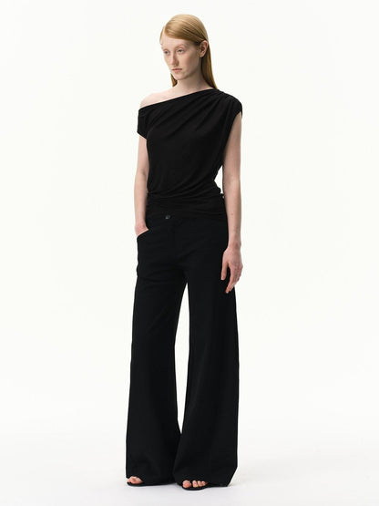 RUN TO THE FUTURE Black Asymmetric Pleated Women&