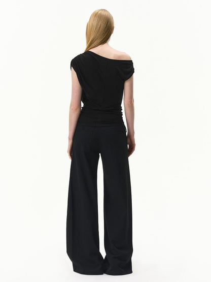 RUN TO THE FUTURE Black Asymmetric Pleated Women&
