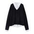 RUN_TO_THE_FUTURE_Black_Faux_Layered_Spliced_Polo_Collar_Women&