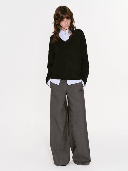 RUN TO THE FUTURE Black Faux Layered Spliced Polo Collar Women&