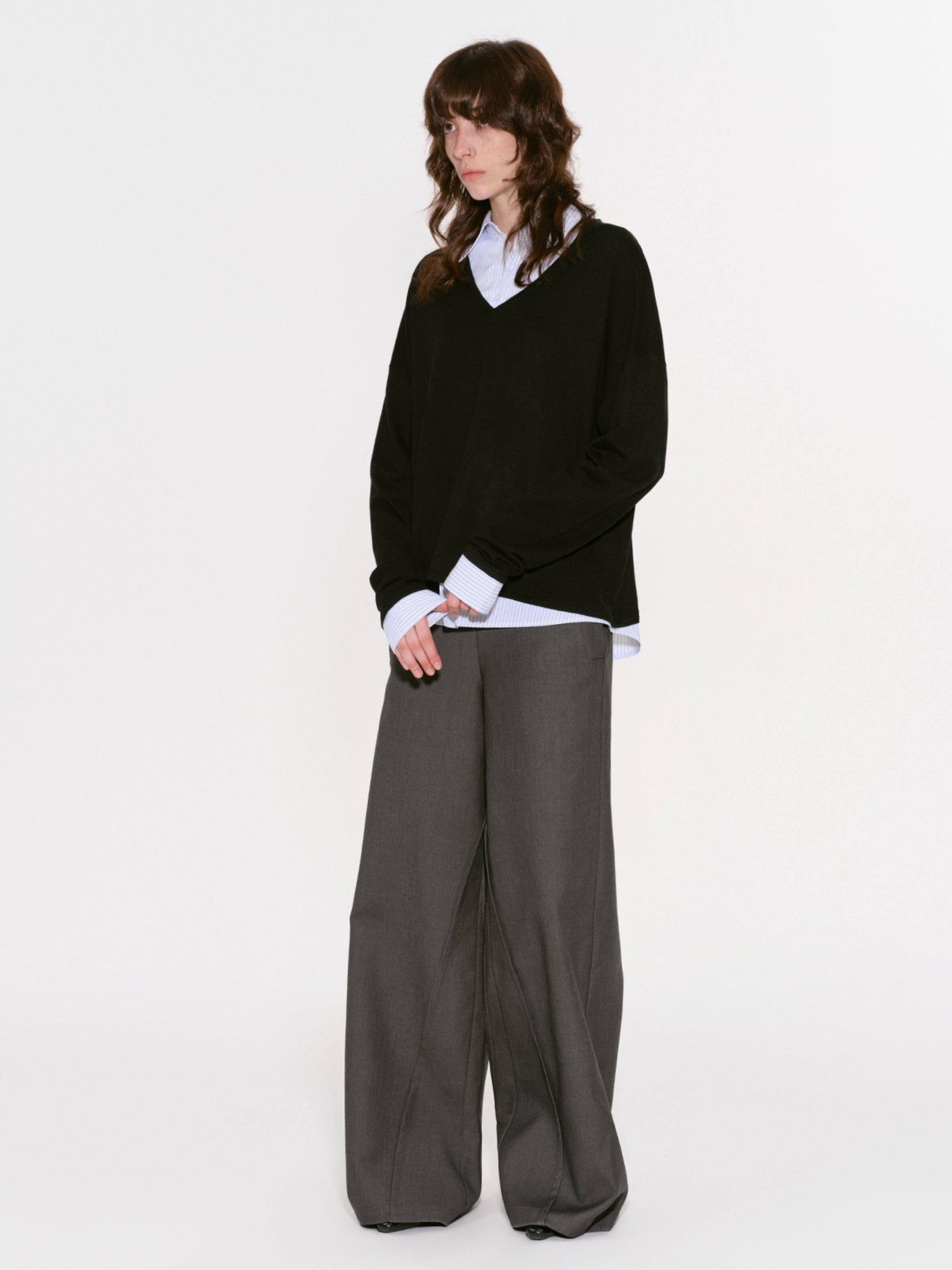 RUN TO THE FUTURE Black Faux Layered Spliced Polo Collar Women&