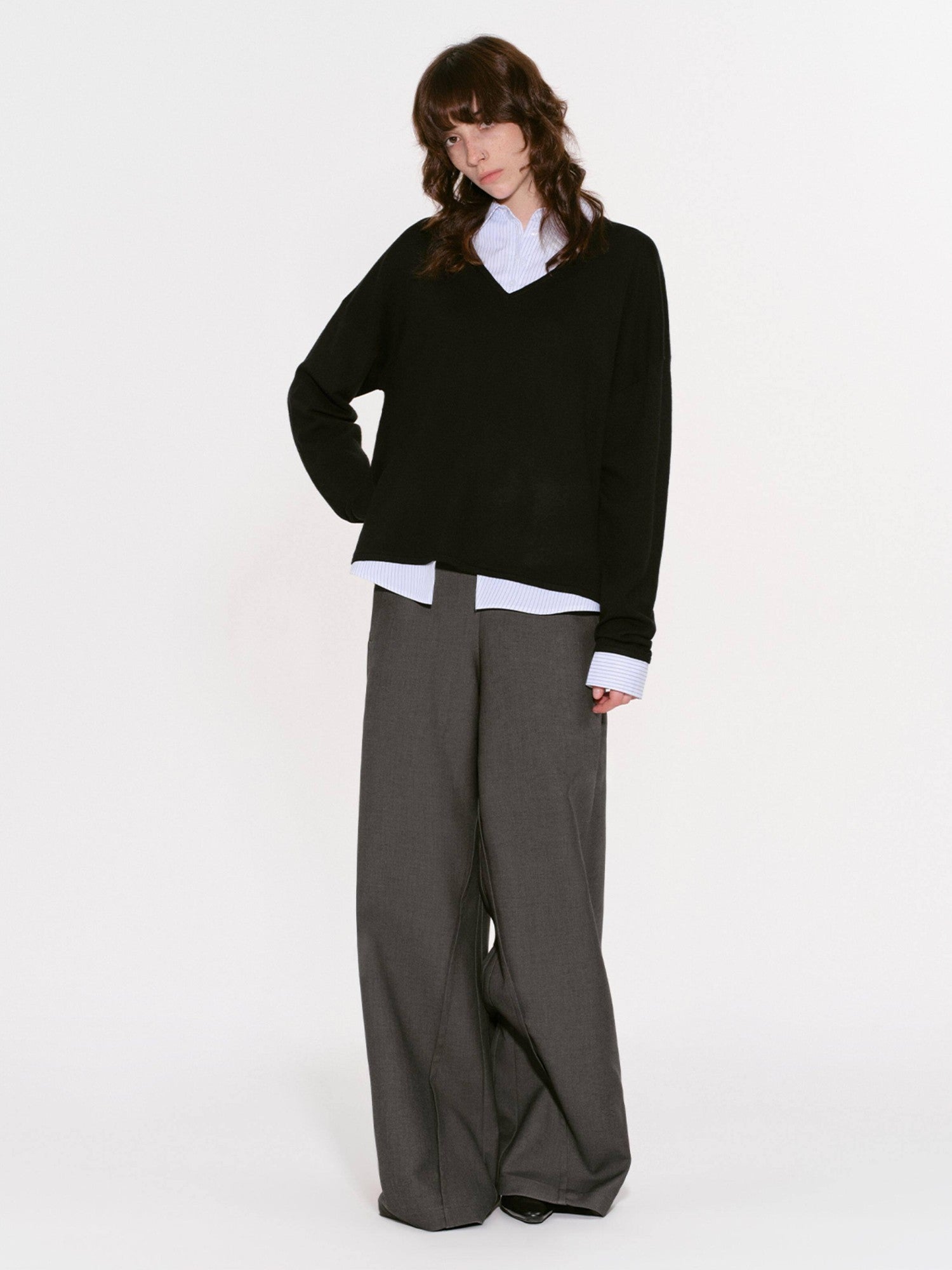 RUN TO THE FUTURE Black Faux Layered Spliced Polo Collar Women&