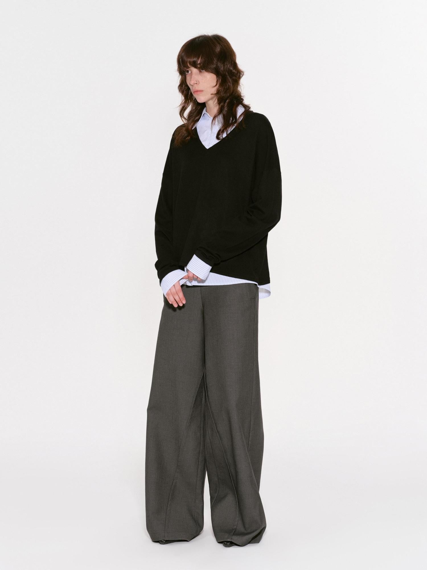 RUN TO THE FUTURE Black Faux Layered Spliced Polo Collar Women&