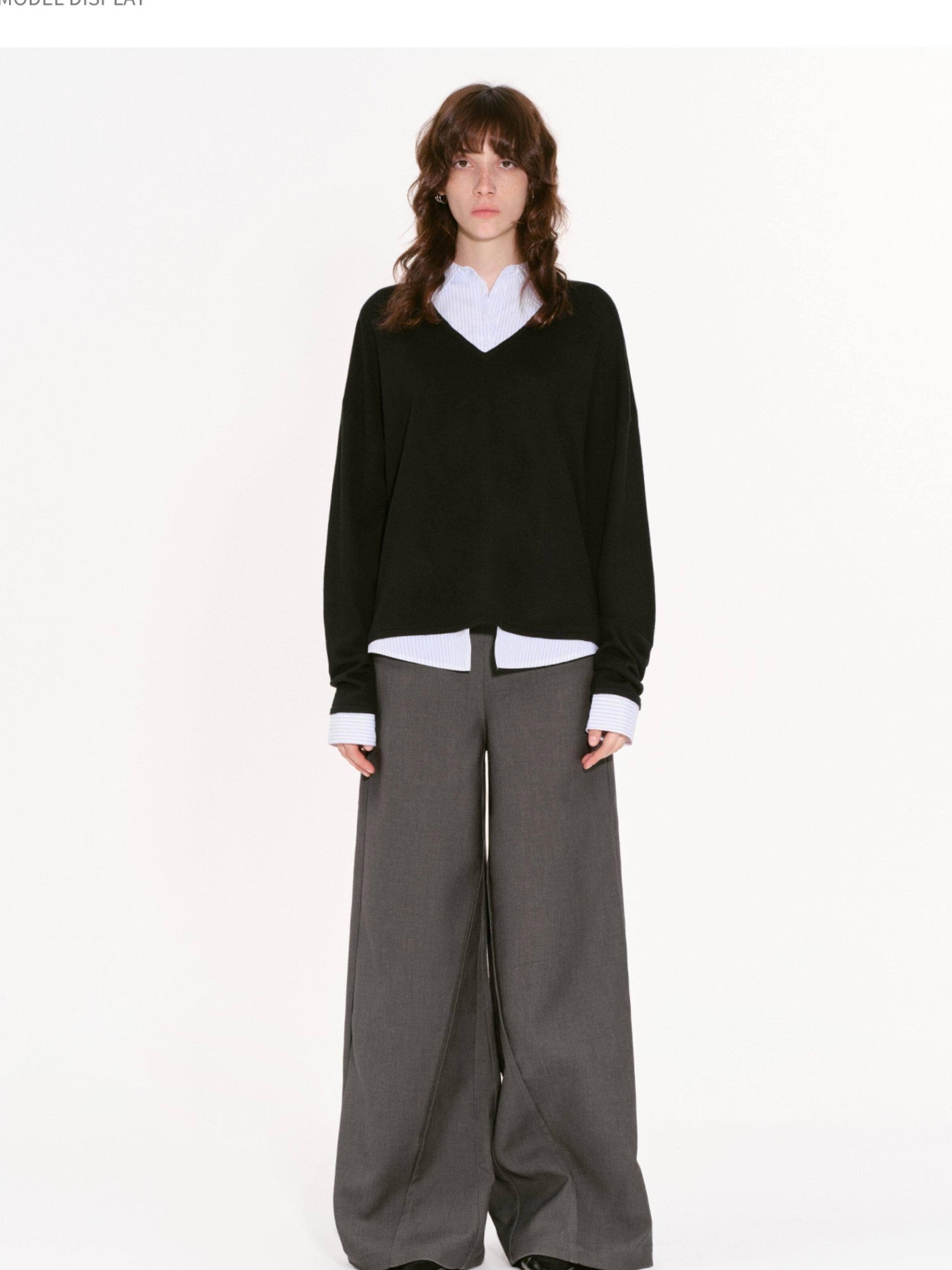 RUN TO THE FUTURE Black Faux Layered Spliced Polo Collar Women&