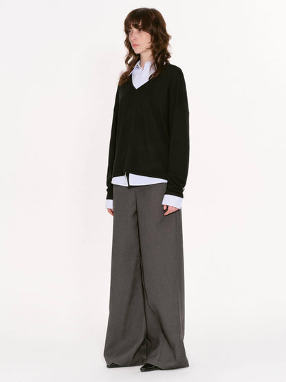 RUN TO THE FUTURE Black Faux Layered Spliced Polo Collar Women&