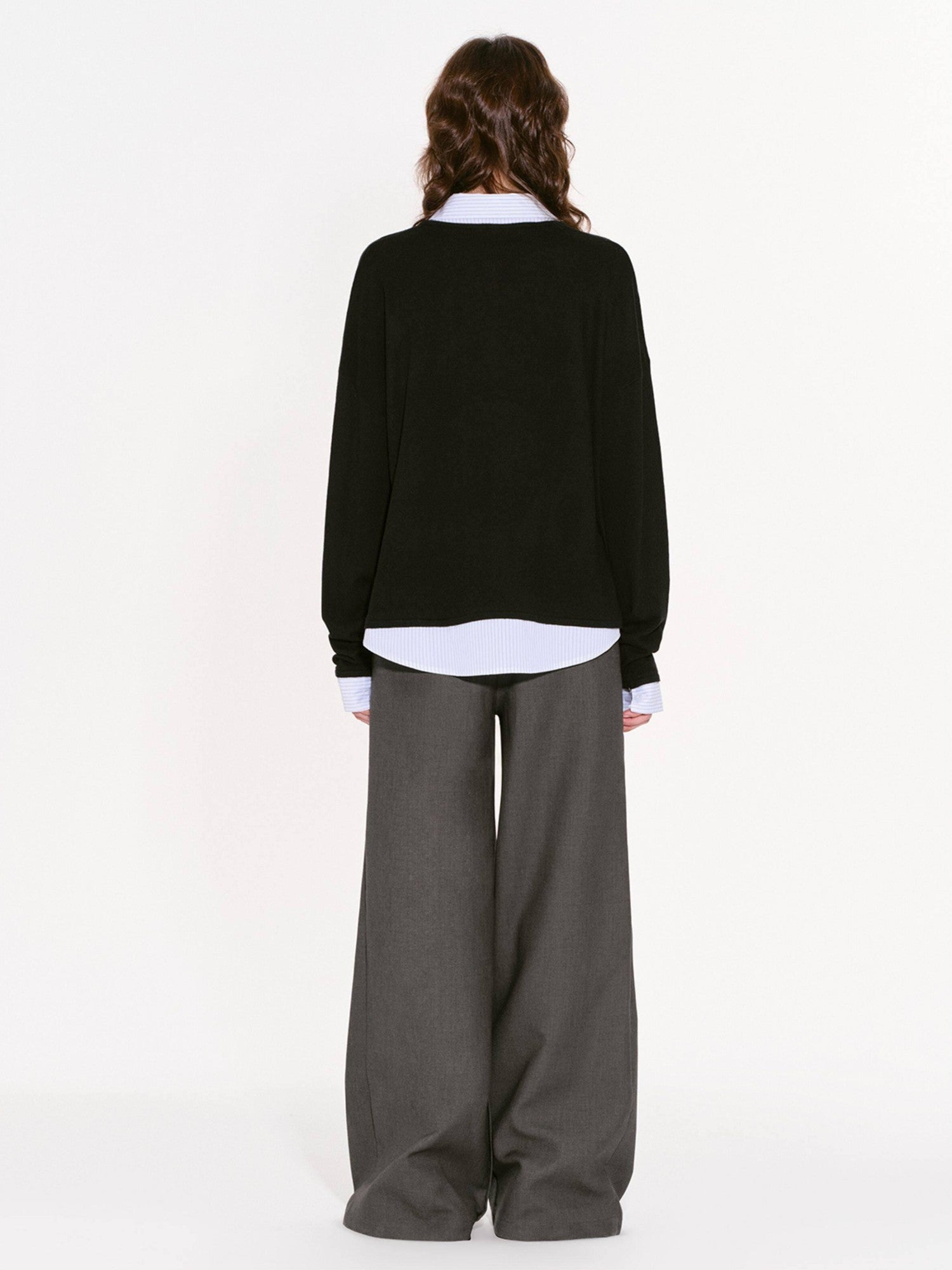 RUN TO THE FUTURE Black Faux Layered Spliced Polo Collar Women&