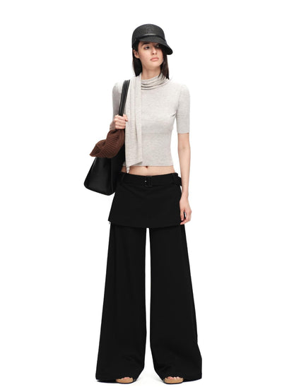 RUN TO THE FUTURE Black Faux Two Piece Wide Leg Women&