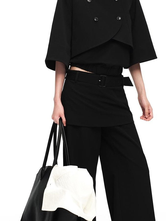 RUN TO THE FUTURE Black Faux Two Piece Wide Leg Women&