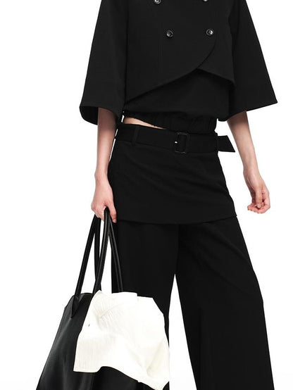 RUN TO THE FUTURE Black Faux Two Piece Wide Leg Women&