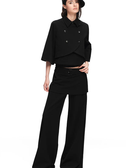 RUN TO THE FUTURE Black Faux Two Piece Wide Leg Women&