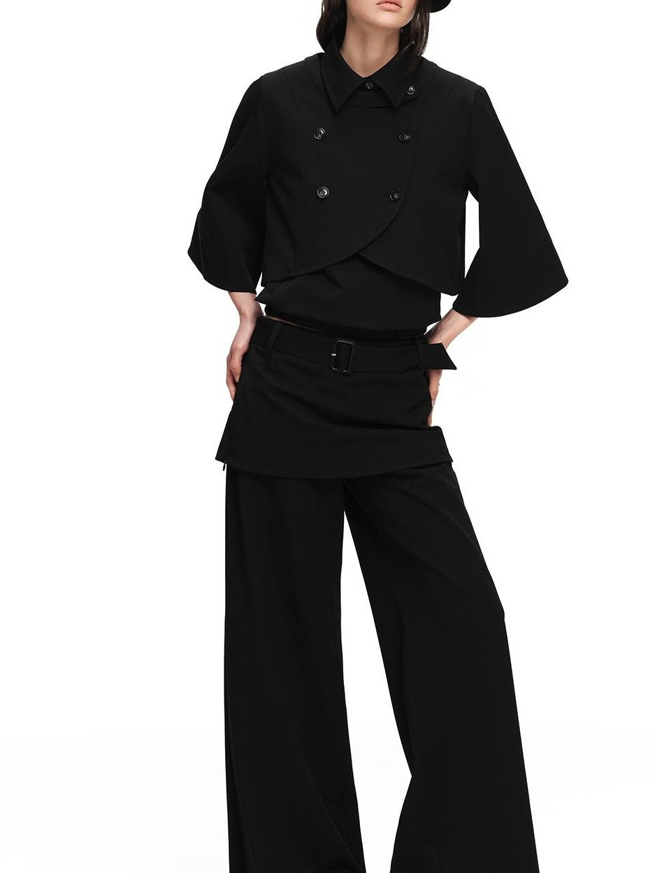 RUN TO THE FUTURE Black Faux Two Piece Wide Leg Women&